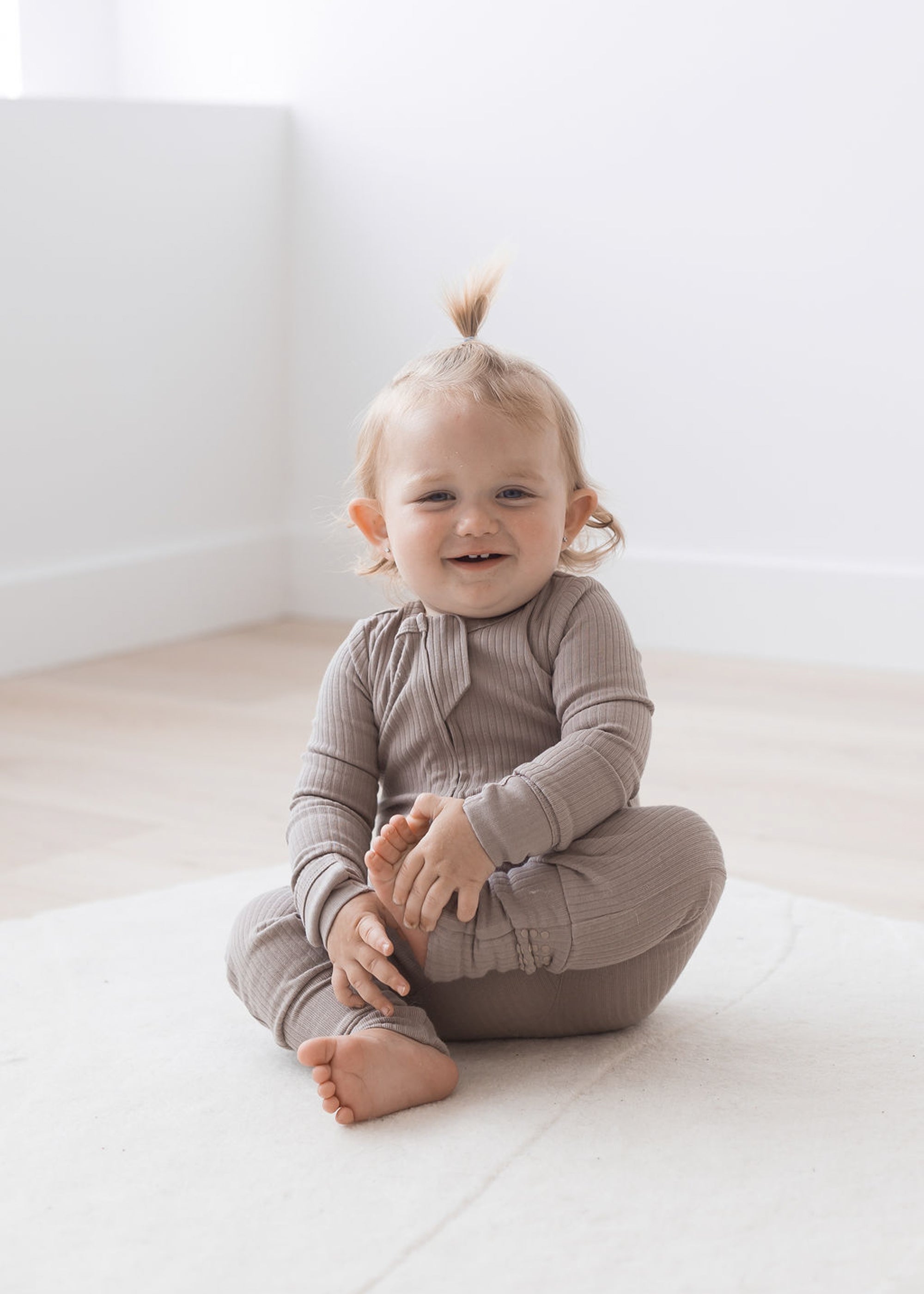 Ribbed Zipper Romper | Mushroom