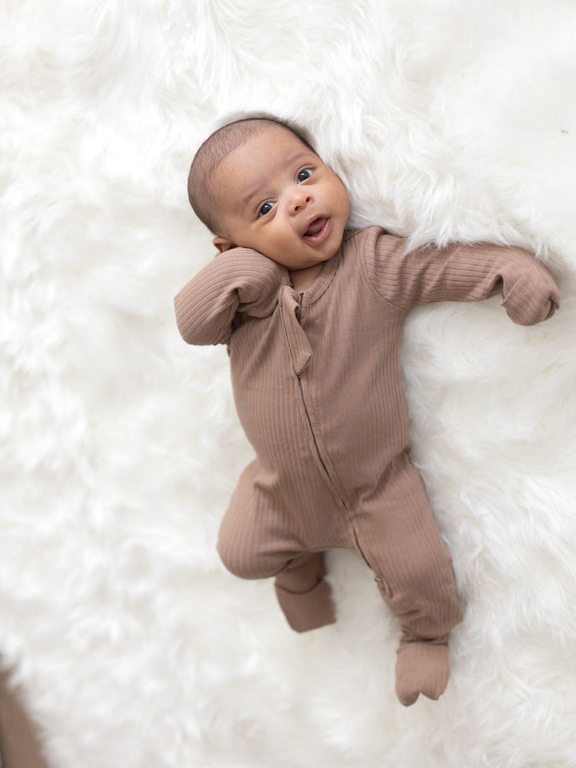 Ribbed Zipper Romper | Cappuccino