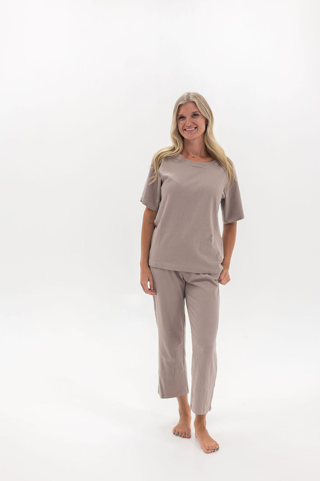 Adult Ribbed Lounge Set | Mushroom - Mila & Co.