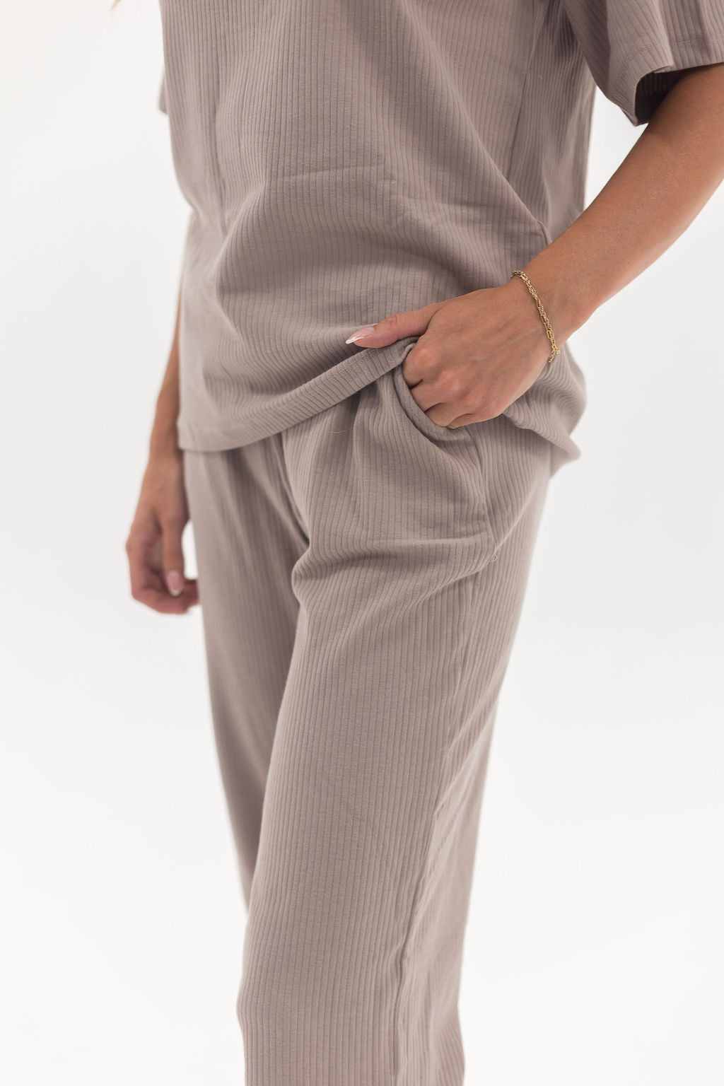 Adult Ribbed Lounge Set | Mushroom - Mila & Co.